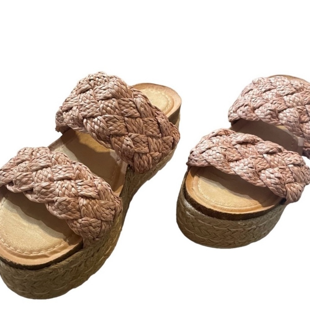 Madden Girl Women's Pretty Espadrille Wedge Sandal, Blush Raffia US 8